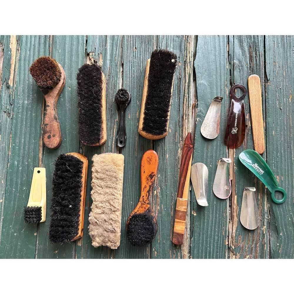 Shoe Shining Brushes Lot‎ of 9 Horse Hair Shoe Polishing Brushes Vintage